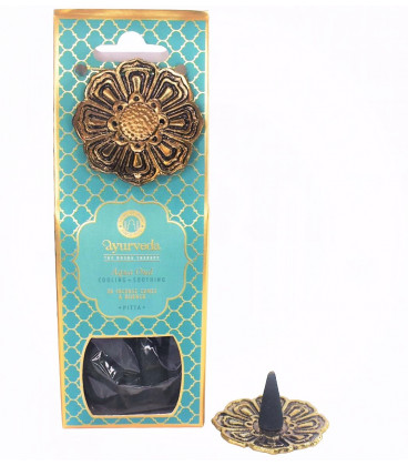 Kadzidełka 20 stożków z metalową podstawką - Nuta Morska z Oud Drewno Agarowe (Dosha Pitta) - Luxurious Veda