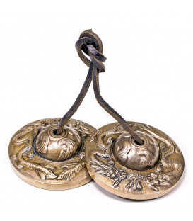 Cymbałki z Nepalu Tingsha Symbol Smoka średnica 6,5 cm 246 g z Brązu