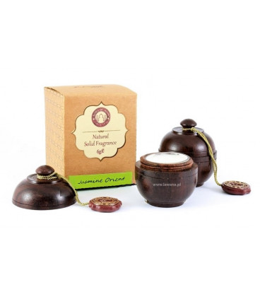 6 g. Solid Perfume in Smooth Rosewood Jars in Khaki Box Jasmine