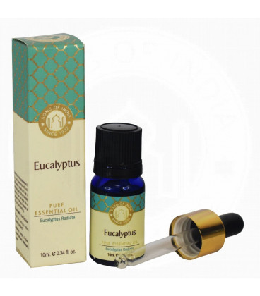 ml. Eucalyptus Luxurious Veda Essential Oil in Blue Bottle Glass  with Golden Dropper