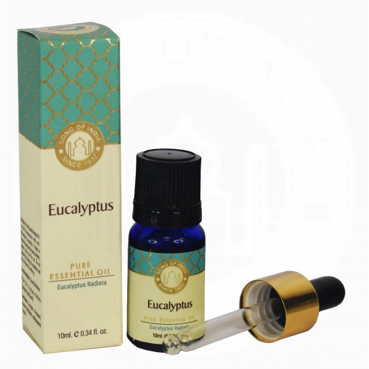 ml. Eucalyptus Luxurious Veda Essential Oil in Blue Bottle Glass  with Golden Dropper