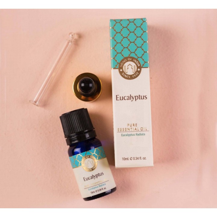 ml. Eucalyptus Luxurious Veda Essential Oil in Blue Bottle Glass  with Golden Dropper