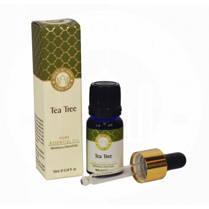 ml. Tea Tree Luxurious Veda Essential Oil in Blue Glass Bottle with Golden Dropper