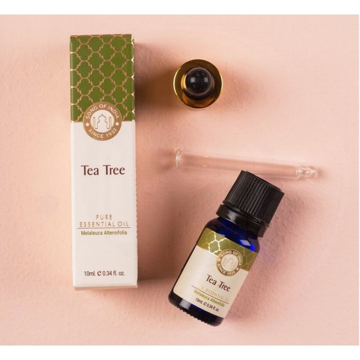 ml. Tea Tree Luxurious Veda Essential Oil in Blue Glass Bottle with Golden Dropper