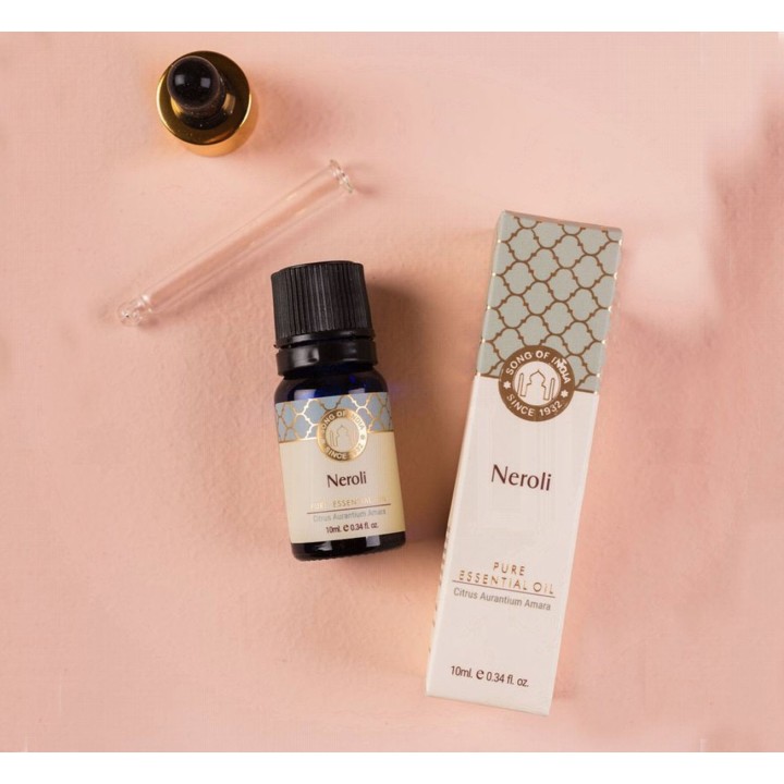 10 ml. Neroli Luxurious Veda Essential Oil in Blue Glass Bottle with Golden Dropper