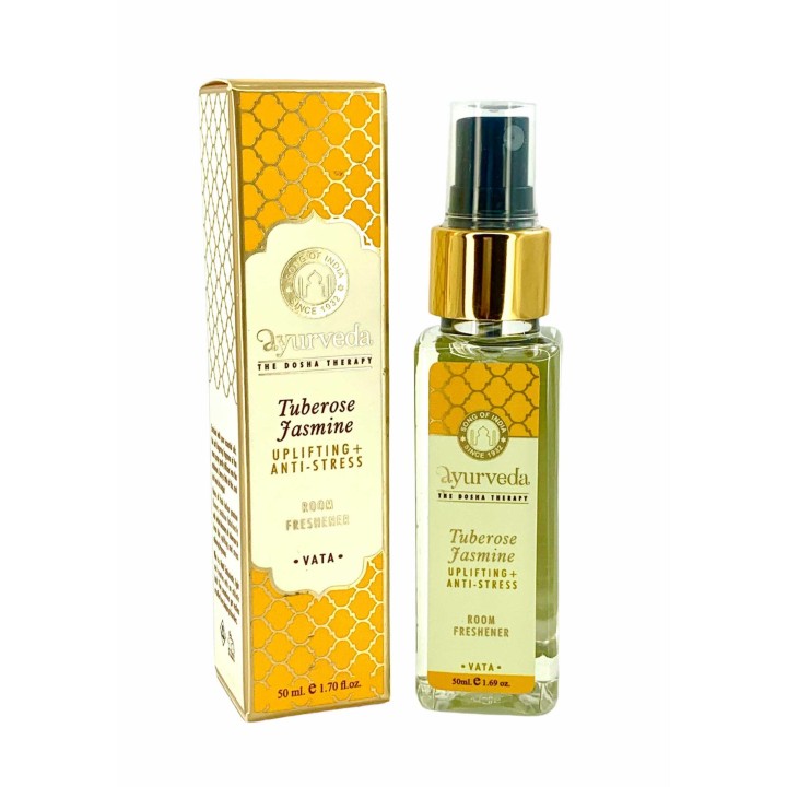 50 ml. Luxurious Veda Room Freshener in Square Bottle with Gold PumpTuberose Jasmine (Vata)