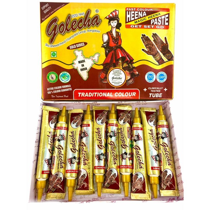 Henna w Rożku do aplikacji - kolor Brązowy - do mehandi sztuki zdobienia ciała, 25g. Golecha