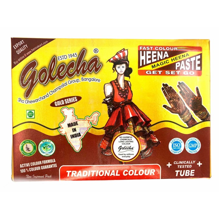Henna w Rożku do aplikacji - kolor Brązowy - do mehandi sztuki zdobienia ciała, 25g. Golecha