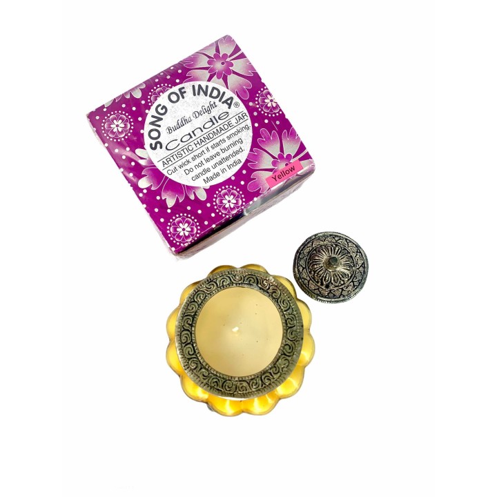 Świeca Ręcznie Robiona w niebieskim szkle z orientalnym motywem - NAG CHAMPA - Song of India