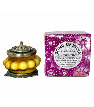 Świeca Ręcznie Robiona w żółtym szkle z orientalnym motywem BUDDHA DELIGHT Song of India - zdjęcie główne produktu