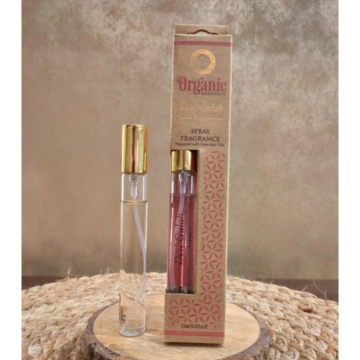 12 ml. Organic Goodness Fragrance Spray in Tubular Glass Bottle ORFS12 Desi Gulab - Rose