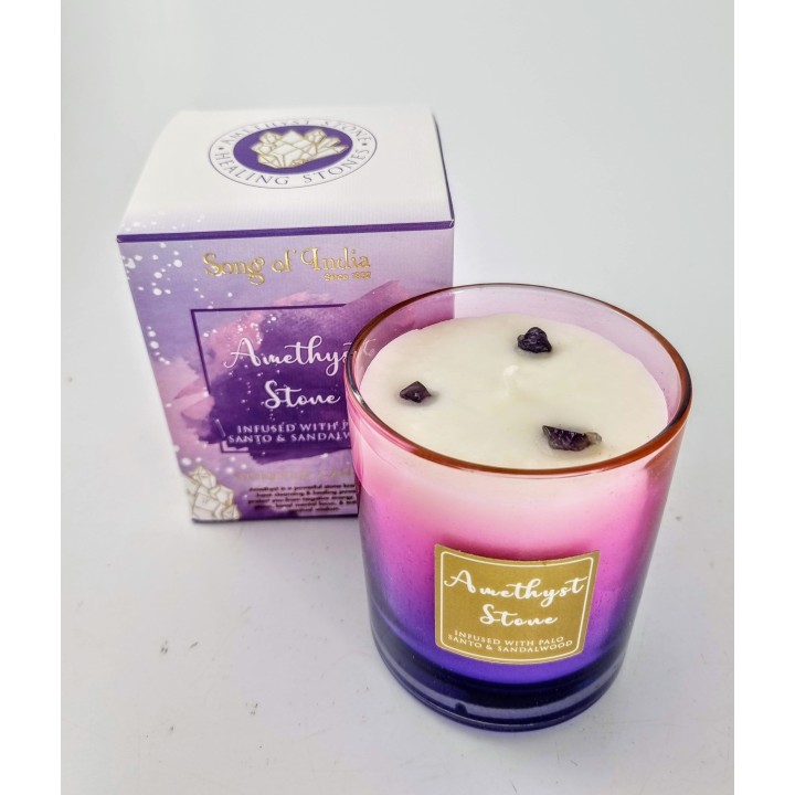 200 g. Healing Stones Scented Candle in Glass Jar HSCA200 Amethyst Crystal