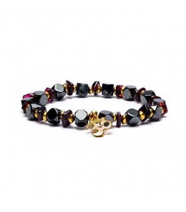 Hematite/garnet facet bracelet with ohm elastic -- 0.5cm 7cm