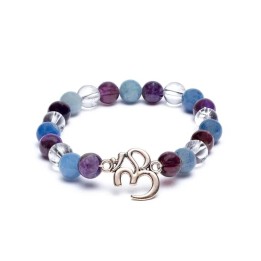 Mala/bracelet amethyst/ aventurine/rock crystal + ohm -- 0.8
