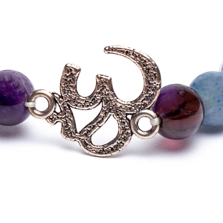 Mala/bracelet amethyst/ aventurine/rock crystal + ohm -- 0.8