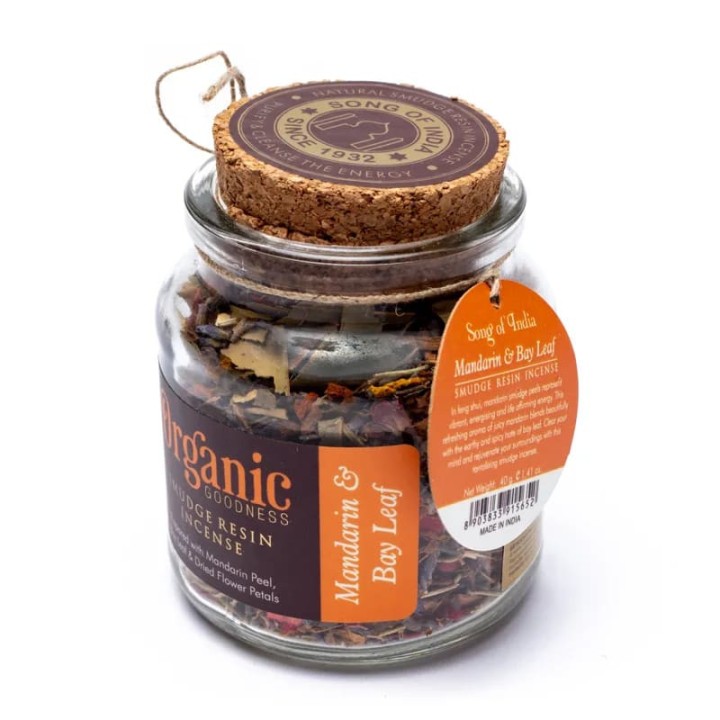 Kadzidło sypkie Mandarynka & Liść Laurowy, szklany słoik 40g, Organic Goodness Song of India