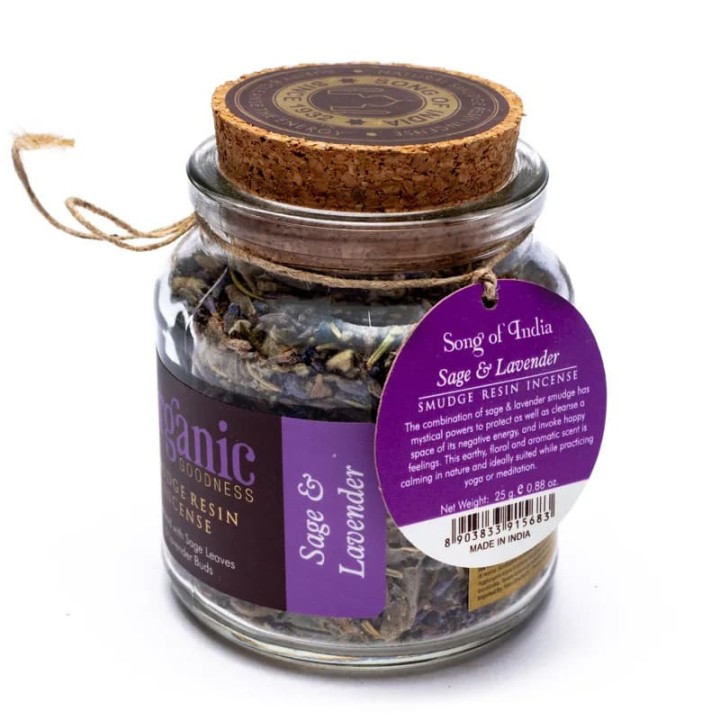 Kadzidło sypkie Szałwia & Lawenda, szklany słoik 25g, Organic Goodness Song of India