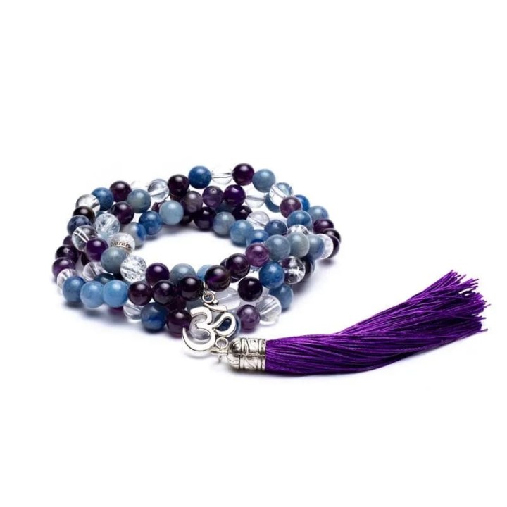 Mala amethyst/ aventurine/ rock crystal + ohm 0.8cm