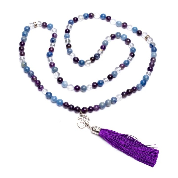 Mala amethyst/ aventurine/ rock crystal + ohm 0.8cm