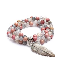 Mala rhodonite/ grey quartz + feather 0.8cm