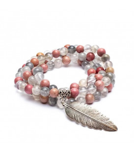 Mala rhodonite/ grey quartz + feather 0.8cm