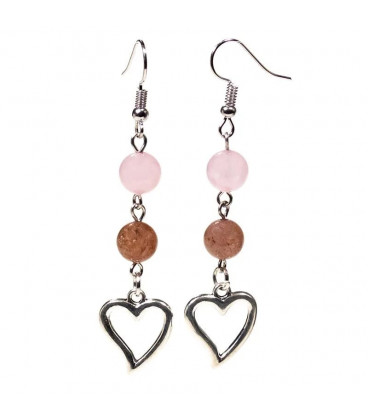 Earrings rose quartz/strawberry quartz with heart 8mm