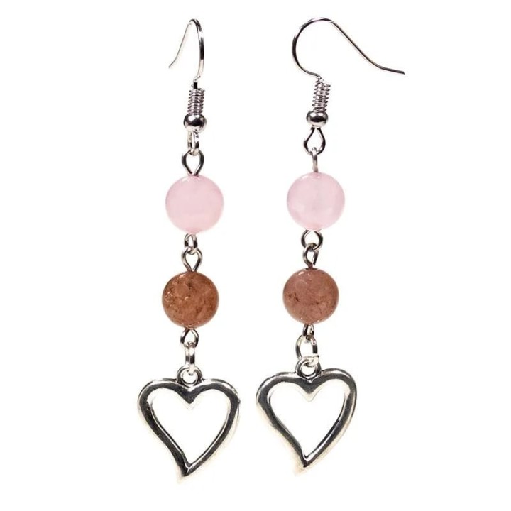 Earrings rose quartz/strawberry quartz with heart 8mm