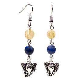 Earrings lapis lazuli/rutilated quartz with ganesha 8mm
