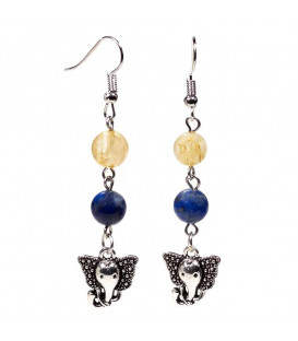 Earrings lapis lazuli/rutilated quartz with ganesha 8mm