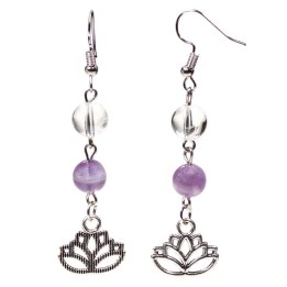 Earrings chevron amethyst/rock crystal with lotus 8mm