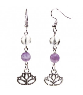 Earrings chevron amethyst/rock crystal with lotus 8mm