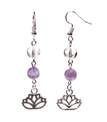 Earrings chevron amethyst/rock crystal with lotus 8mm