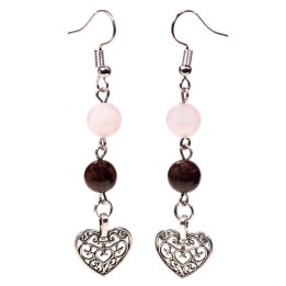 Earrings garnet/rose quartz with heart 8mm