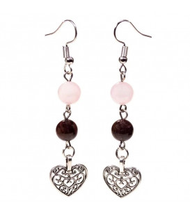 Earrings garnet/rose quartz with heart 8mm