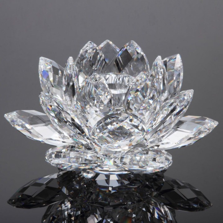 Elegancki świecznik KRYSZTAŁOWY KWIAT LOTOSU 20cm DUŻY 1.3 kg