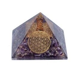 Orgonit Piramida z Ametystu, symbol Flower of Life Odpromiennik, Rozmiar 7x7x6 cm