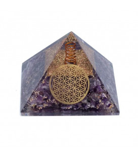 Orgonit Piramida z Ametystu, symbol Flower of Life Odpromiennik, Rozmiar 7x7x6 cm
