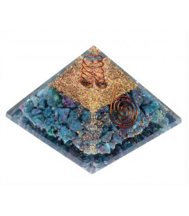 Orgonit Piramida z Rubinowo-cyjanitowa, symbol spirali z , Odpromiennik, Rozmiar 7x7x6 cm rubin zatopiony w cyjanicie 7x7x6cm