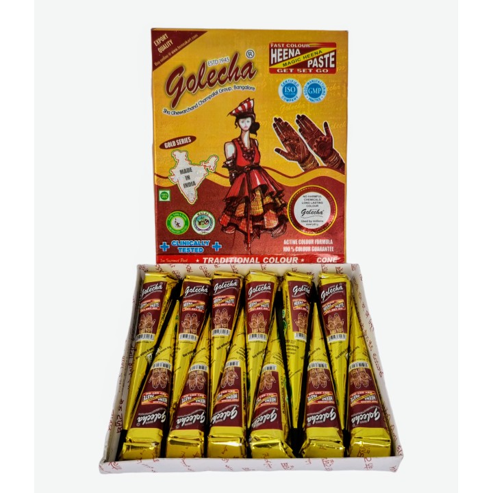 Henna Indyjska w Rożku gotowa do aplikacji na ciało MEHANDI kolor Kasztanowy Brąz (MAROON) 25g Golecha