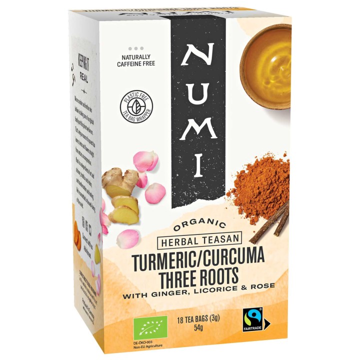 Herbata BIO Trzy korzenie Kurkuma & Imbir & Lukrecja 12 torebek Numi Organic Tea