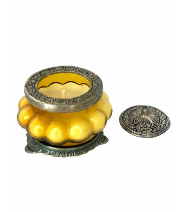 Perfumed Candle in Melon Shaped Glass White Metal Jars Precious Sandal