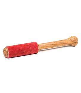 Singing bowl rubbing stick wood with suede red -- ±25g -  ±15x2cm