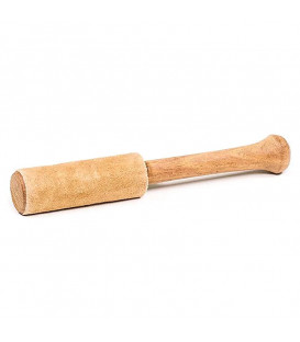 Singing bowl rubbing stick wood with suede camel colour -- ±25g -  ±15x2cm