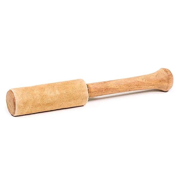 Singing bowl rubbing stick wood with suede camel colour -- ±25g -  ±15x2cm
