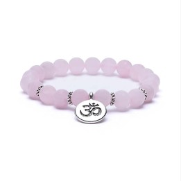 Bransoletka mala elastyczna z różowego kwarcu z symbolem OHM 0.8cm