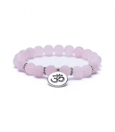 Bransoletka mala elastyczna z różowego kwarcu z symbolem OHM 0.8cm