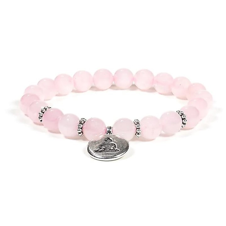 Bransoletka mala elastyczna z różowego kwarcu z Buddhą 0.8cm
