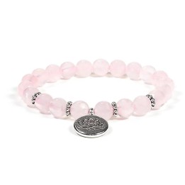 Bransoletka mala elastyczna z różowego kwarcu z symbolem Lotosa 0.8cm