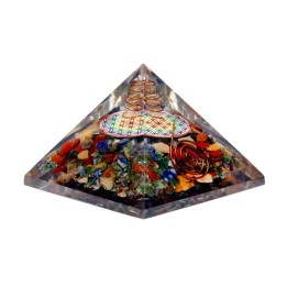 Flower of life chakra pyramid with crystal point -- 7x7x6cm