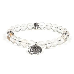 Bransoletka mala elastyczna z kryształem górskim z symbolem OHM 0.8cm